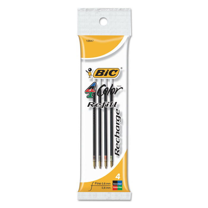 Refill for BIC 4-Color Retractable Ballpoint Pens, Fine Point, Assorted Ink Colors, 4/Pack