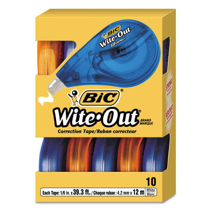 Wite-Out EZ Correct Correction Tape Value Pack, Non-Refillable, Blue/Orange Applicators, 0.17" x 472", 10/Box