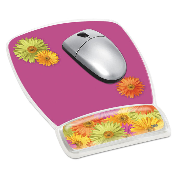 Fun Design Clear Gel Mouse Pad with Wrist Rest, 6.8 x 8.6, Daisy Design