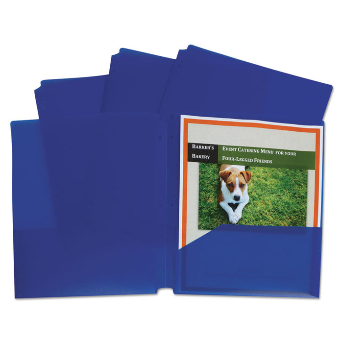 Two-Pocket Heavyweight Poly Portfolio Folder, 3-Hole Punch, Letter, Blue, 25/Box