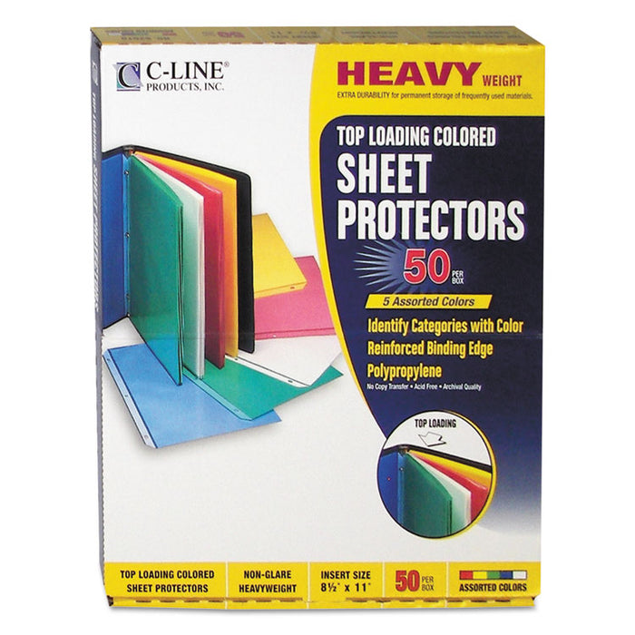 Colored Polypropylene Sheet Protectors, Assorted Colors, 2", 11 x 8 1/2, 50/BX