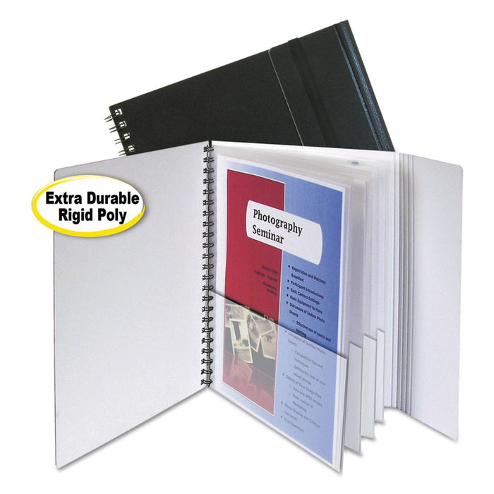 Eight-Pocket Portfolio with Security Flap, Polypropylene, 8.5 x 11, Black/White