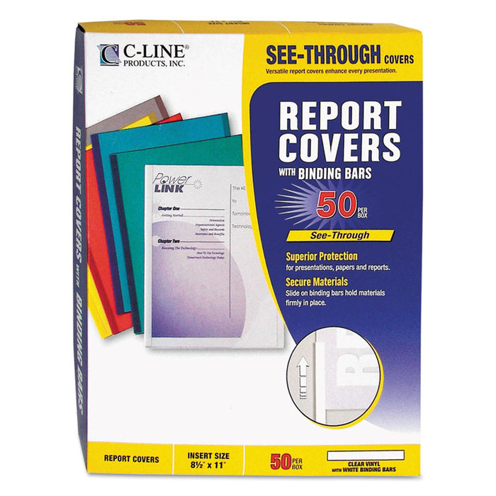 Vinyl Report Covers, 0.13" Capacity, 8.5 x 11, Clear/Clear, 50/Box