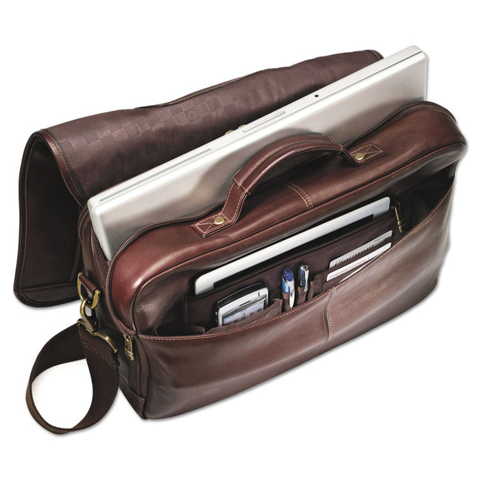 Leather Flapover Case, Fits Devices Up to 15.6", Leather, 16 x 6 x 13, Brown