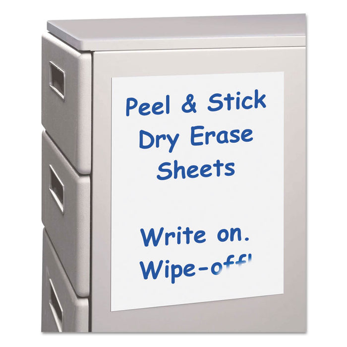 Peel and Stick Dry Erase Sheets, 8 1/2 x 11, White, 25 Sheets/Box