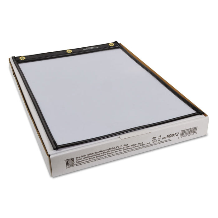 Heavy-Duty Super Heavyweight Plus Stitched Shop Ticket Holders, Clear/Black, 9 x 12, 15/Box