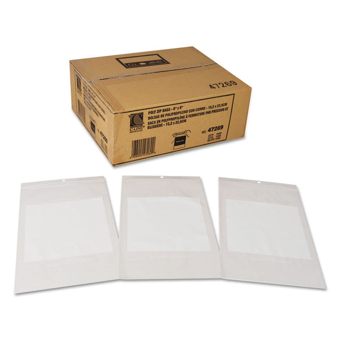 Write-On Poly Bags, 2 mil, 6" x 9", Clear, 1,000/Carton