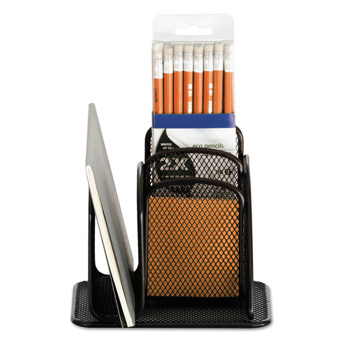 Onyx Mesh Mini Organizer, 3 Compartments, Steel, 6 x 5.25 x 5.25, Black