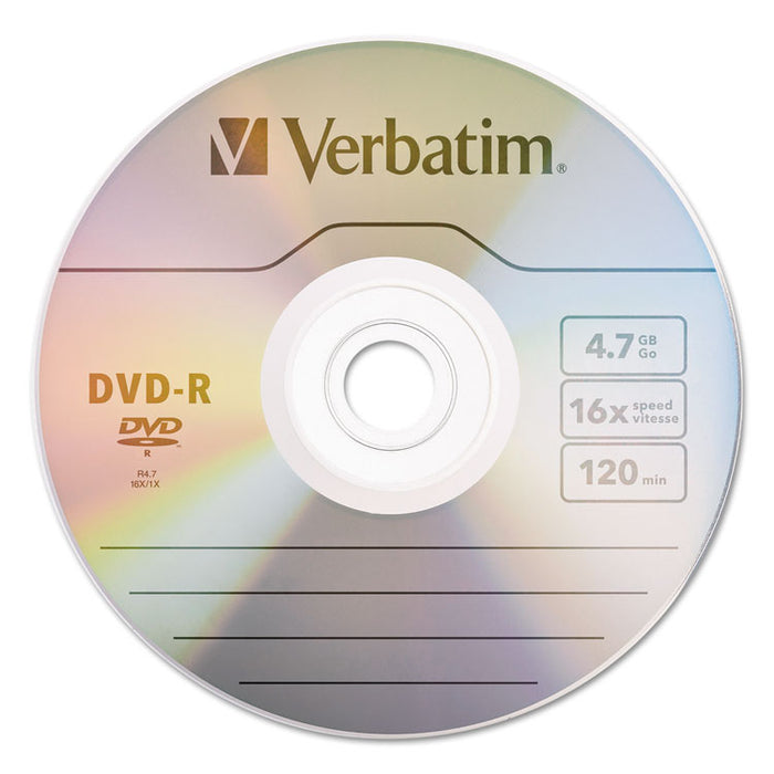 DVD-R Discs, 4.7GB, 16x, Spindle, Silver, 100/Pack