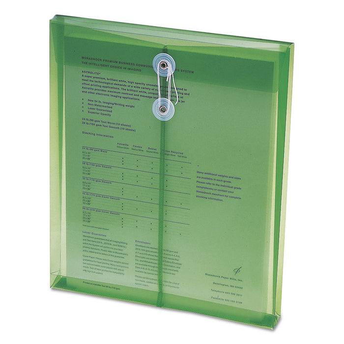 Poly String and Button Interoffice Envelopes, Open-End (Vertical), 9.75 x 11.63, Transparent Green, 5/Pack