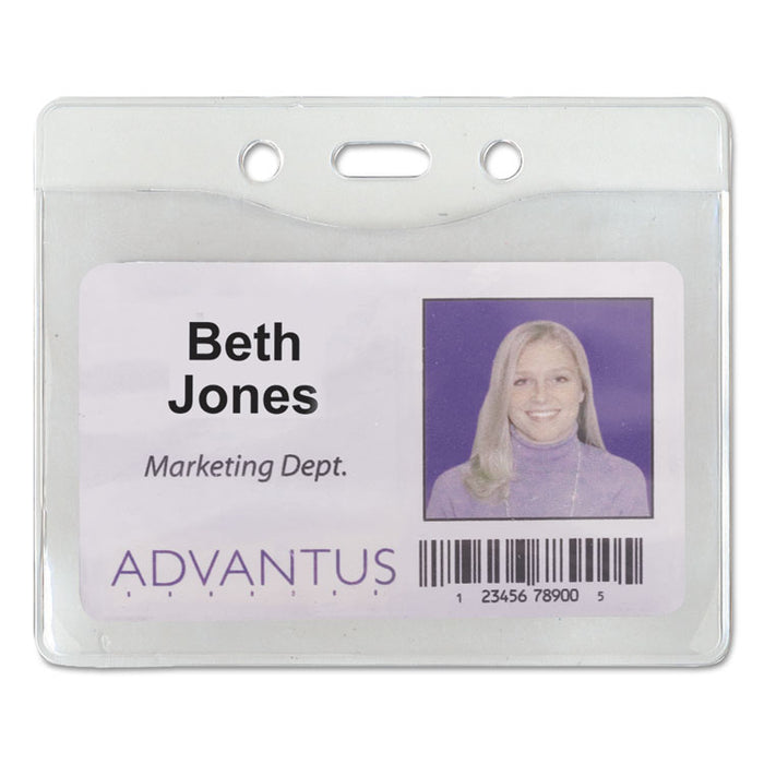 Security ID Badge Holders, Prepunched for Chain/Clip, Horizontal, Clear 4.25" x 3.5" Holder, 3.88" x 2.88" Insert, 50/Box