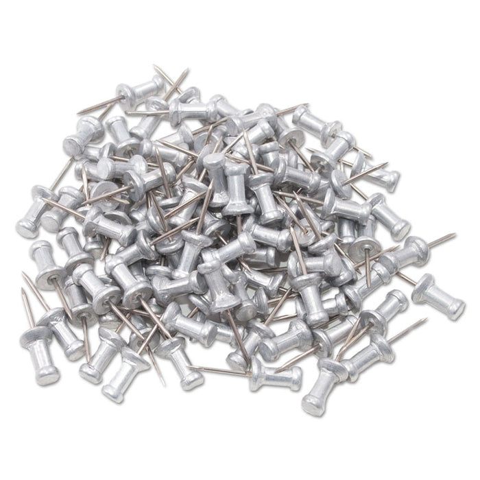 Aluminum Head Push Pins, Aluminum, Silver, 1/2", 100/Box