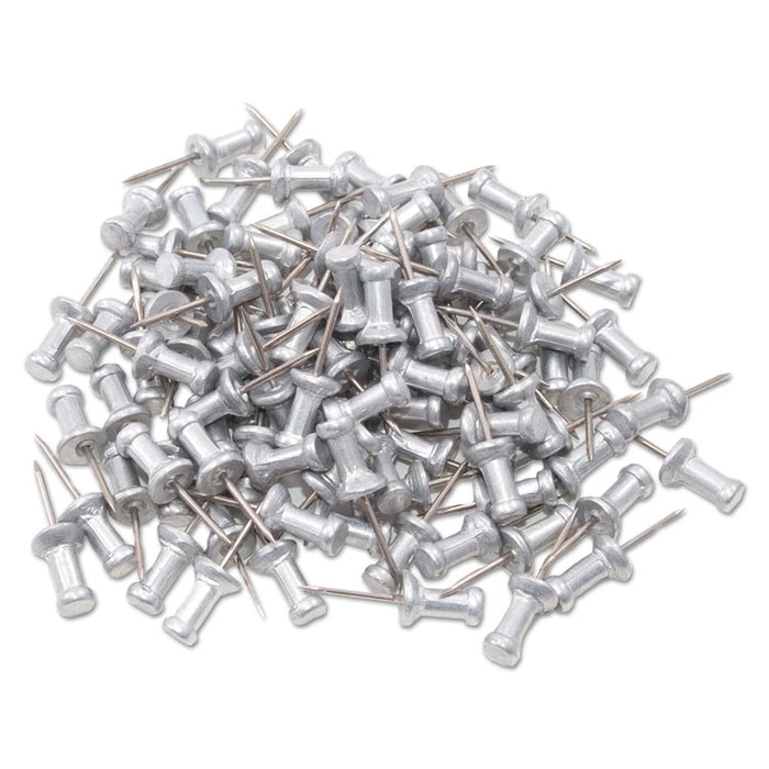 Aluminum Head Push Pins, Aluminum, Silver, 1/2", 100/Box