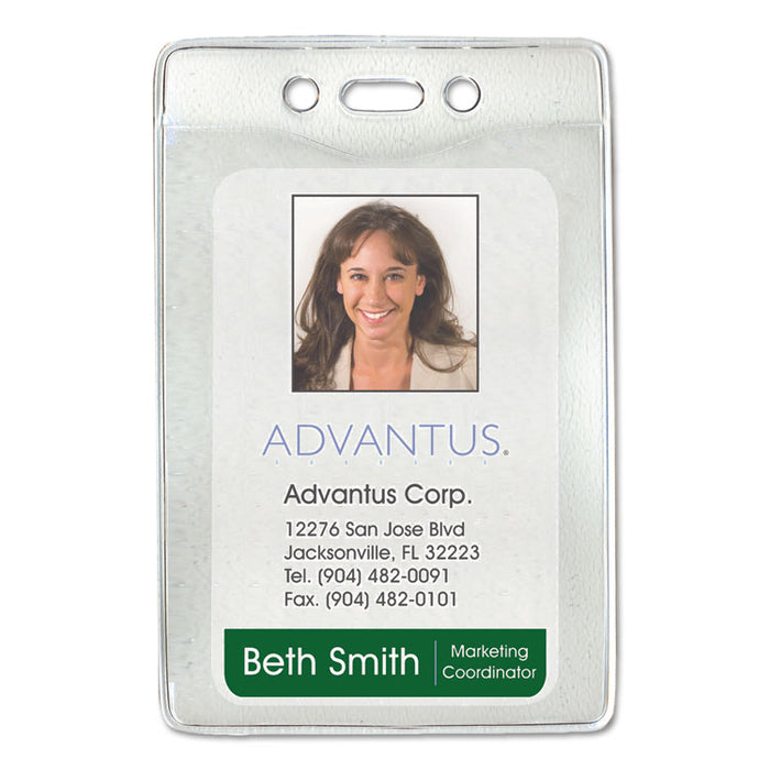 Security ID Badge Holders, Prepunched for Chain/Clip, Vertical, Clear 2.63" x 4.38" Holder, 2.38" x 4.25" Insert, 50/Box