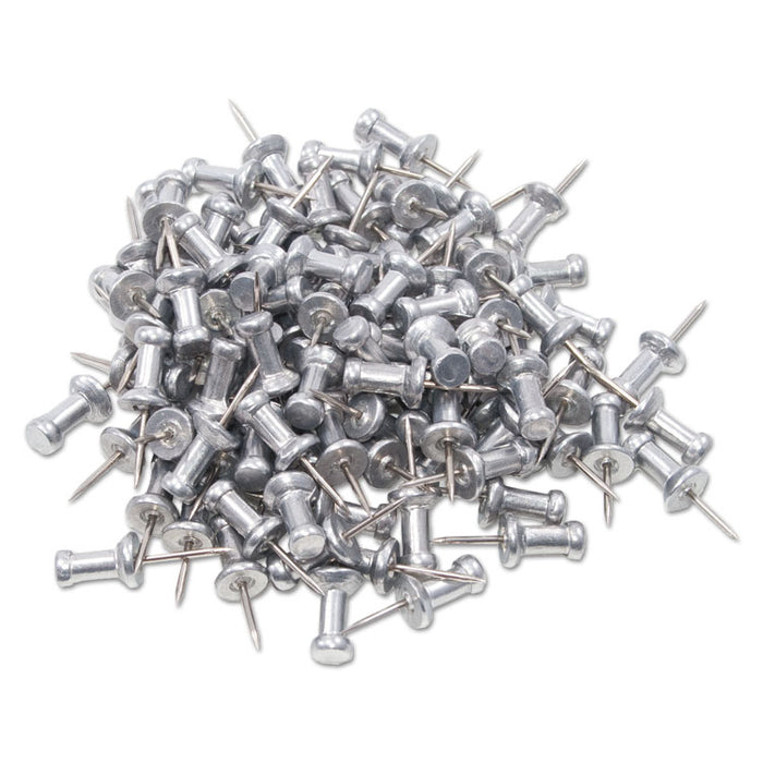Aluminum Head Push Pins, Aluminum, Silver, 0.38", 100/Box