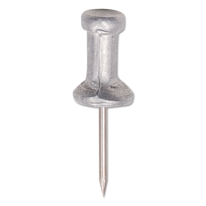 Aluminum Head Push Pins, Aluminum, Silver, 1/2", 100/Box