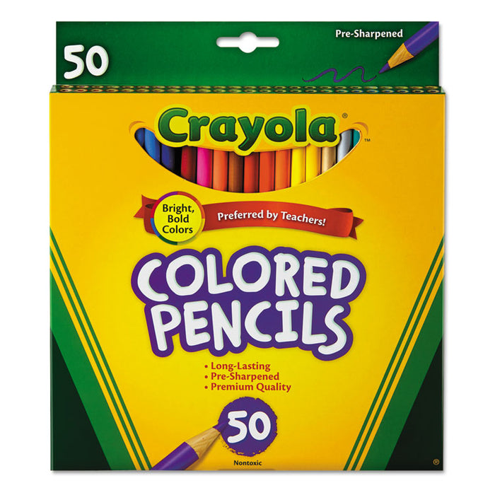 Long-Length Colored Pencil Set, 3.3 mm, 2B (#1), Assorted Lead/Barrel Colors, 50/Pack