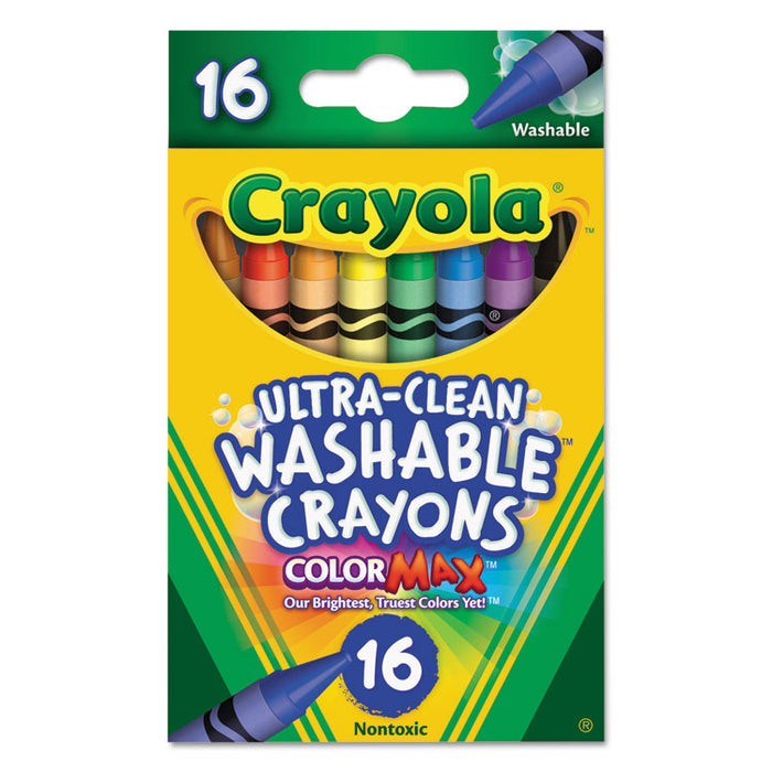 Ultra-Clean Washable Crayons, Regular, 8 Colors, 16/Box