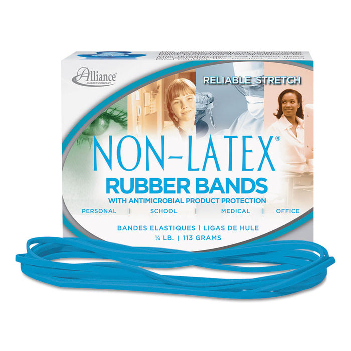 Antimicrobial Non-Latex Rubber Bands, Size 117B, 0.06" Gauge, Cyan Blue, 4 oz Box, 62/Box