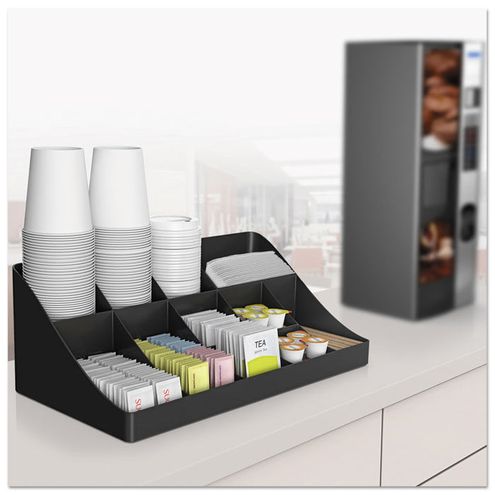11-Compartment Coffee Condiment Organizer, 18.25 x 6.63 x 9.78, Black