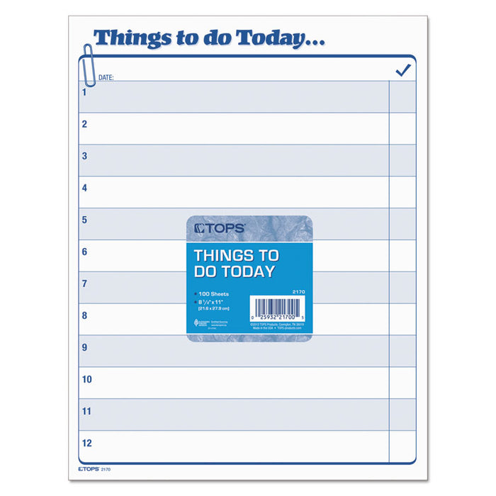 "Things To Do Today" Daily Agenda Pad, 8.5 x 11, 1/Page, 100 Forms