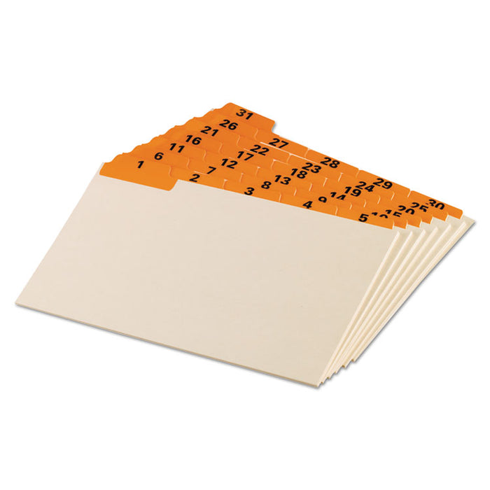Manila Index Card Guides with Laminated Tabs, 1/5-Cut Top Tab, 1 to 31, 5 x 8, Manila, 31/Set