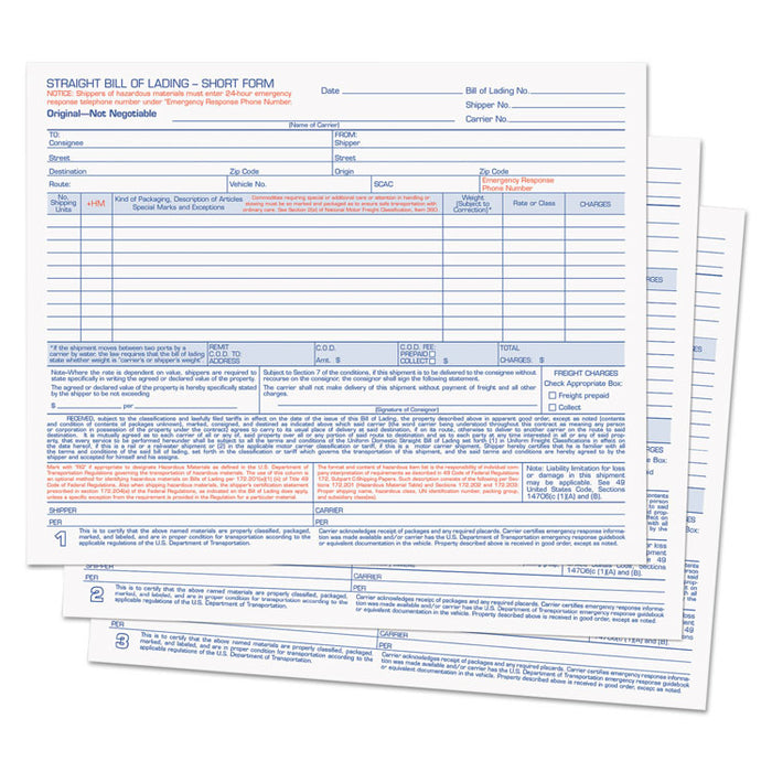 Hazardous Material Short Form, Three-Part Carbonless, 7 x 8.5, 1/Page, 50 Forms