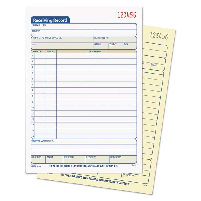 Receiving Record Book, 5 9/16 x 7 15/16, Two-Part Carbonless, 50 Sets/Book