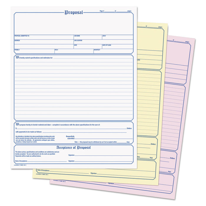 Proposal Form, Three-Part Carbonless, 8.5 x 11, 1/Page, 50 Forms