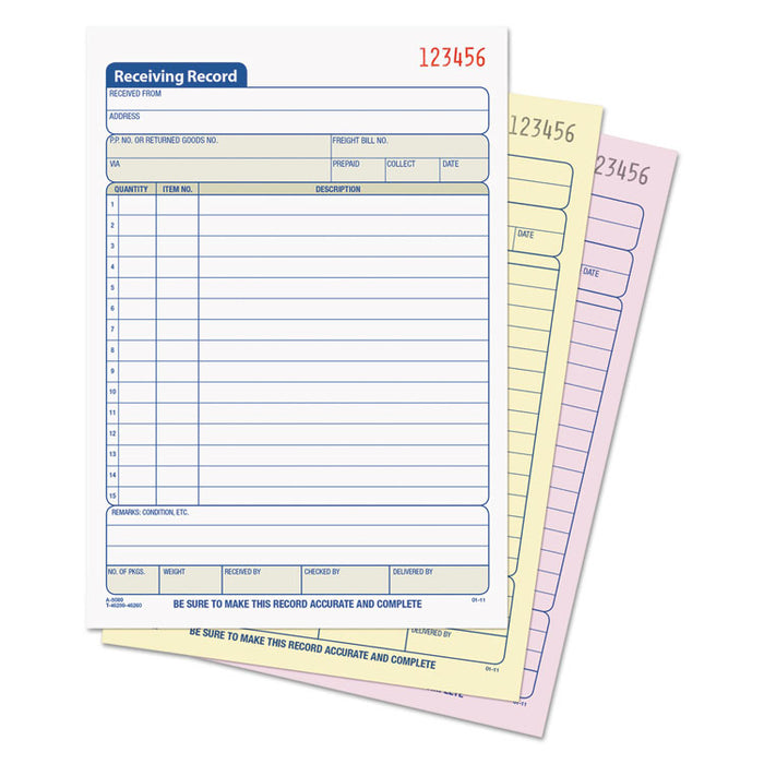 Receiving Record Book, Three-Part Carbonless, 5.56 x 7.94, 50 Forms