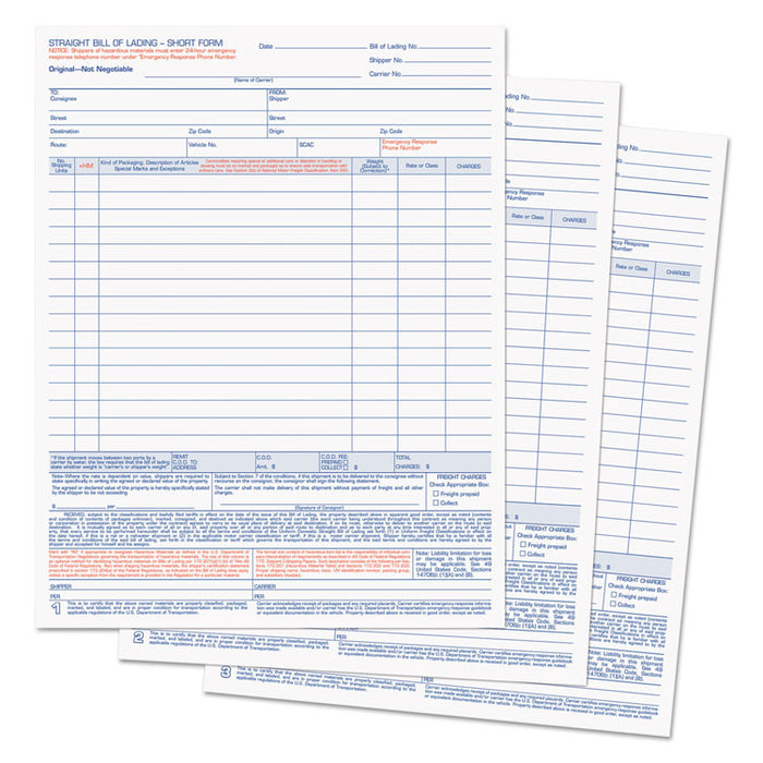 Bill of Lading,16-Line, Three-Part Carbonless, 8.5 x 11, 1/Page, 50 Forms