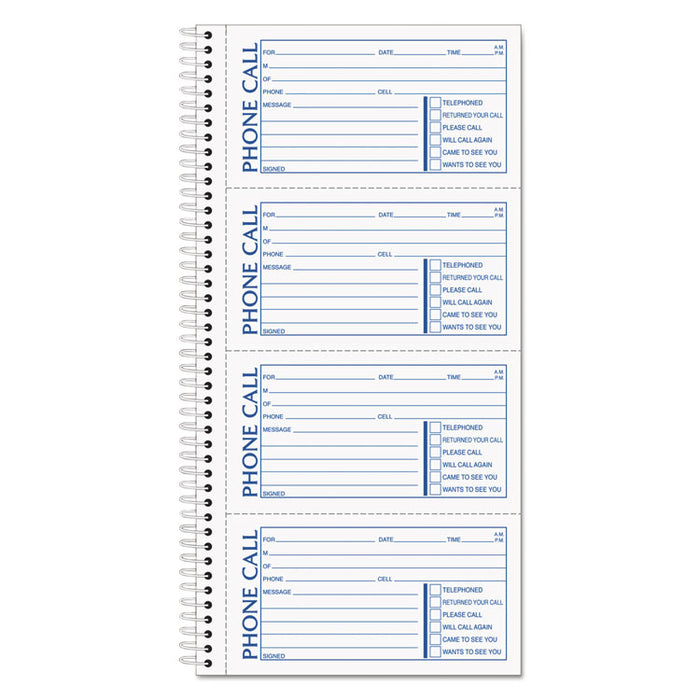 Spiralbound Message Book, Two-Part Carbonless, 2.75 x 5, 4/Page, 600 Forms