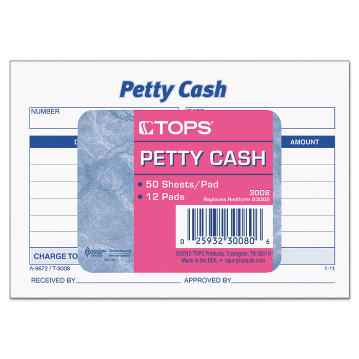 Received of Petty Cash Slips, 3.5 x 5, 1/Page, 50/Pad, 12 Pads/Pack