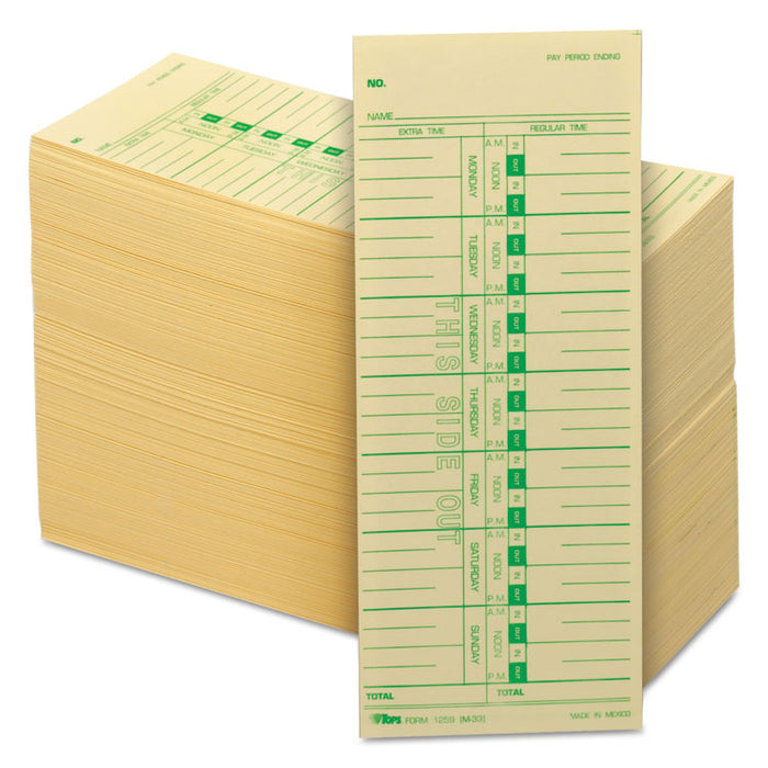 Time Clock Cards, Replacement for M-33, One Side, 3.5 x 9, 500/Box