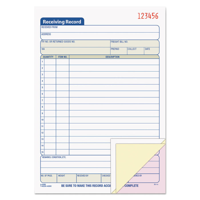 Receiving Record Book, Three-Part Carbonless, 5.56 x 7.94, 50 Forms