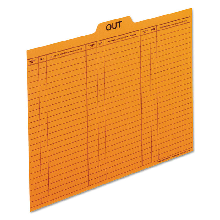Salmon Colored Charge-Out Guides, 1/5-Cut Top Tab, Out, 8.5 x 11, Salmon, 100/Box