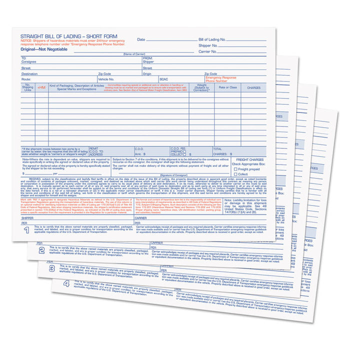 Hazardous Material Short Form, 8 1/2 x 7, Four-Part Carbonless, 50 Forms