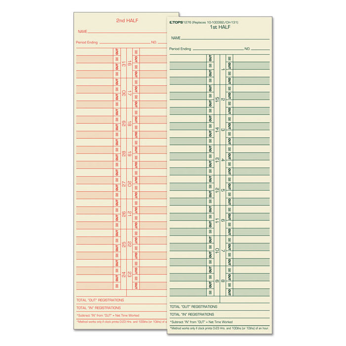 Time Clock Cards, Replacement for 10-100382/1950-9631, Two Sides, 3.5 x 10.5, 500/Box