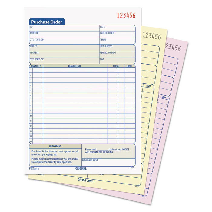 Purchase Order Book, Three-Part Carbonless, 5.56 x 8.44, 1/Page, 50 Forms