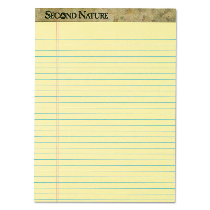 Second Nature Recycled Ruled Pads, Wide/Legal Rule, 50 Canary-Yellow 8.5 x 11.75 Sheets, Dozen