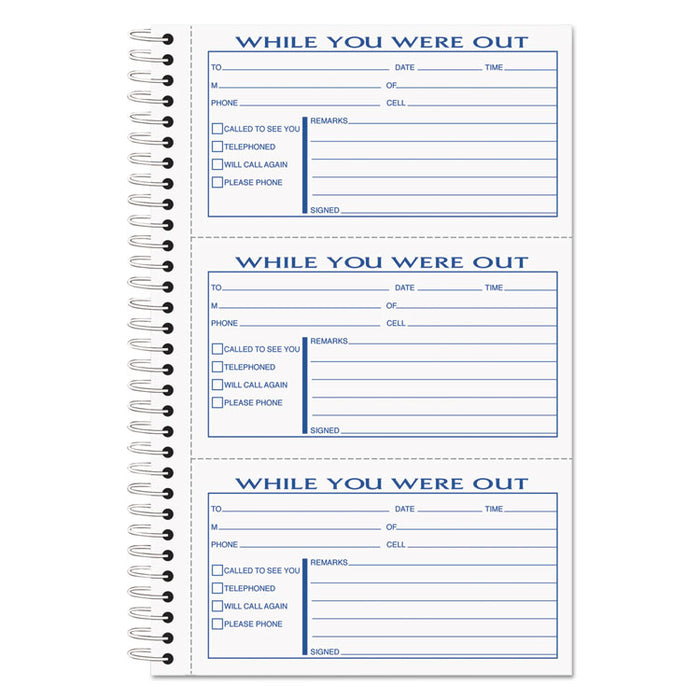 Spiralbound Message Book, Two-Part Carbonless, 2.83 x 5, 3/Page, 300 Forms
