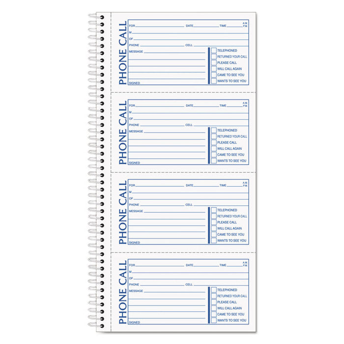 Spiralbound Message Book, Two-Part Carbonless, 2.75 x 5, 4/Page, 400 Forms