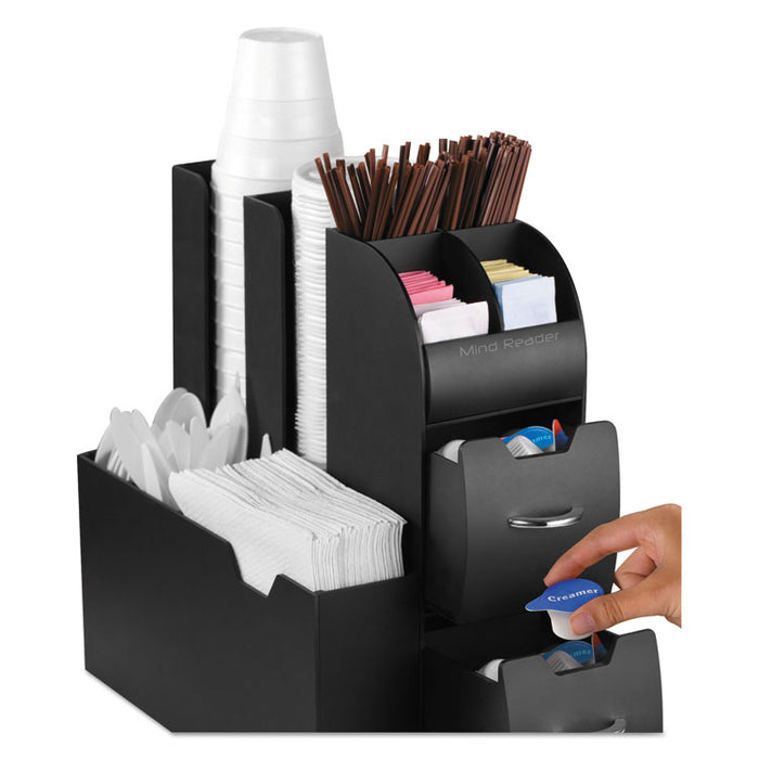 Coffee Condiment Caddy Organizer, 5 2/5 x 11 x 12 3/5, Black