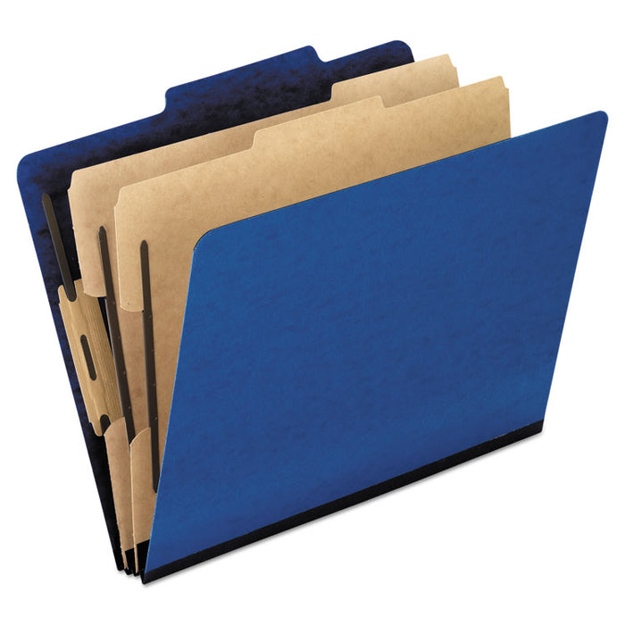 Six-Section Colored Classification Folders, 2 Dividers, Legal Size, Blue, 10/Box