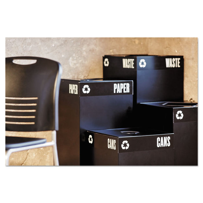 Public Square Paper-Recycling Container, Square, Steel, 42 gal, Black