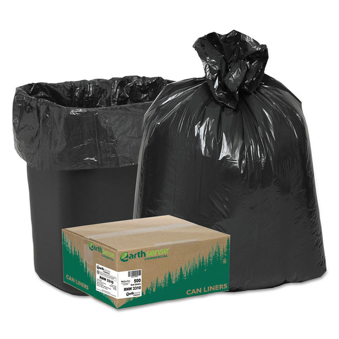 Linear Low Density Recycled Can Liners, 16 gal, 0.85 mil, 24" x 33", Black, 500/Carton