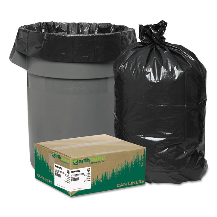 Linear Low Density Recycled Can Liners, 33 gal, 1.25 mil, 33" x 39", Black, 100/Carton