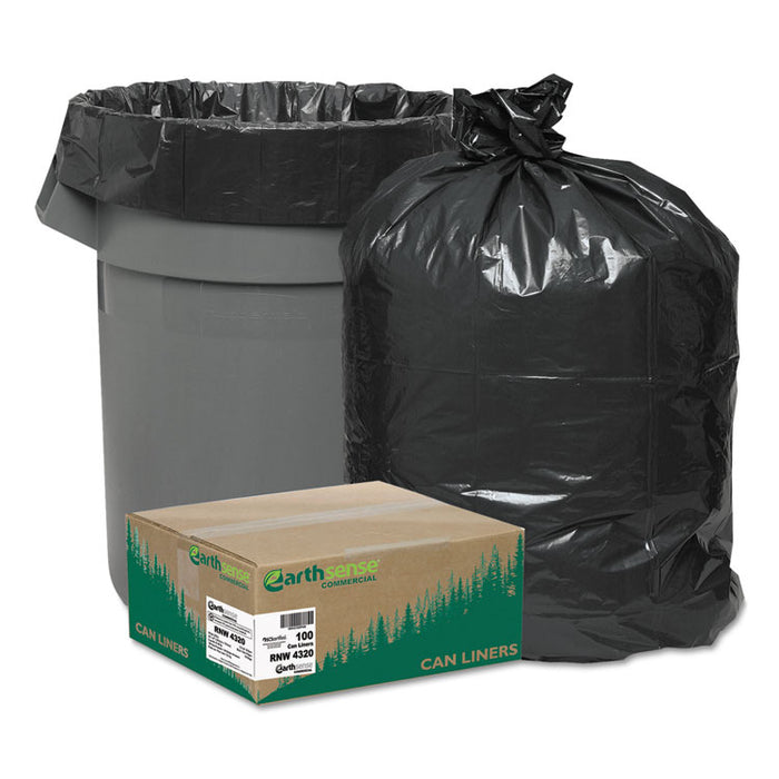Linear Low Density Recycled Can Liners, 56 gal, 2 mil, 43" x 47", Black, 100/Carton