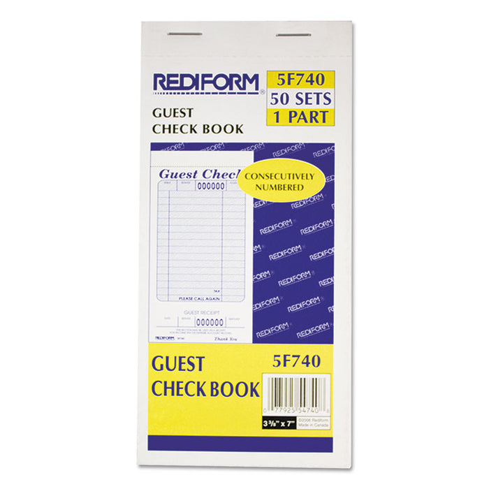 Guest Check Book, 3 3/8 x 6 1/2, Tear-Off at Bottom, 50/Book