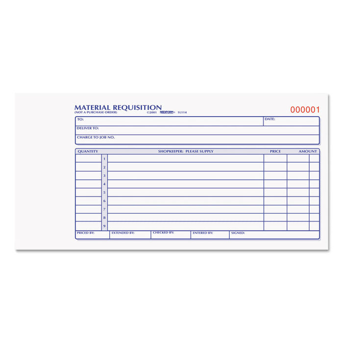 Material Requisition Book, 7 7/8 x 4 1/4, Two-Part Carbonless, 50-Set Book